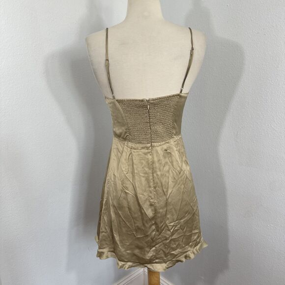 Wilfred Mini Dress Womens 2 Satin Tan Babydoll Fairy 90s Y2K - Picture 4 of 10